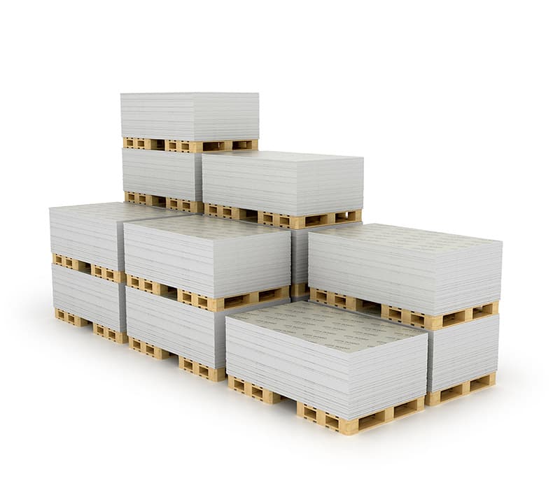 Pallets of finished wallboard — gypsum's primary end market